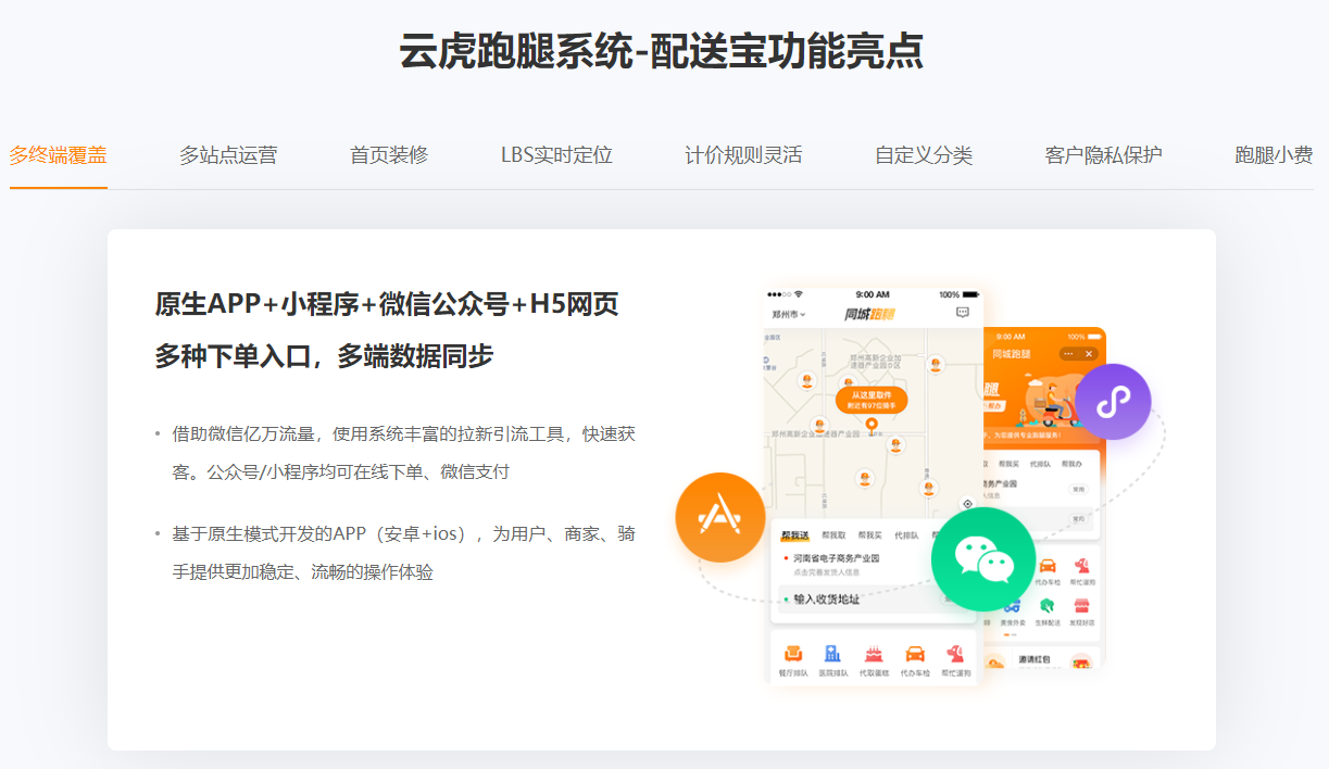 云虎跑腿系统-配送宝功能亮点-多终端覆盖.png