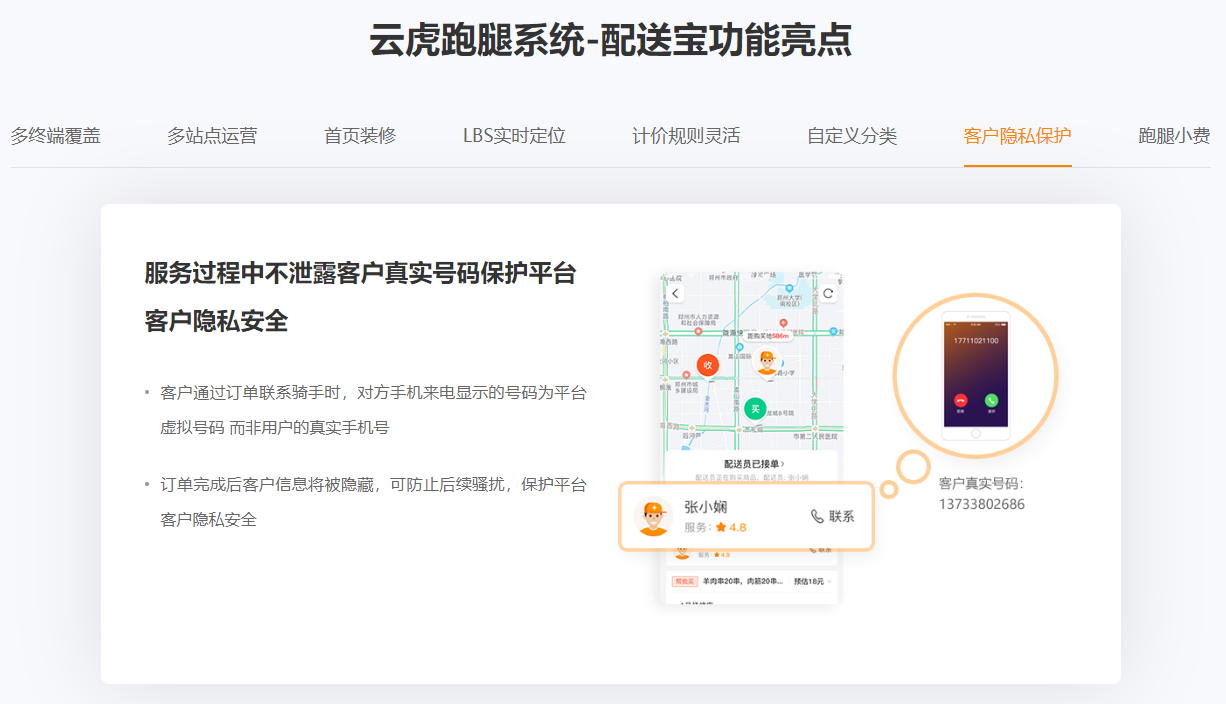 云虎跑腿系统-配送宝功能亮点-客户隐私保护.png